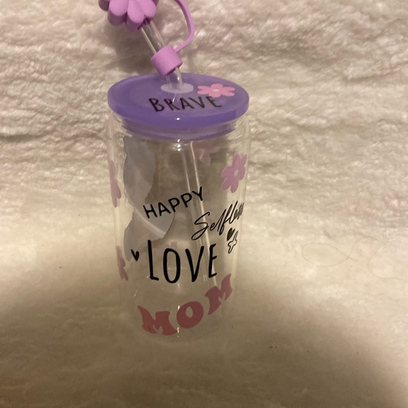 Custom made glass cup with straw and topper - Picture 3 of 5